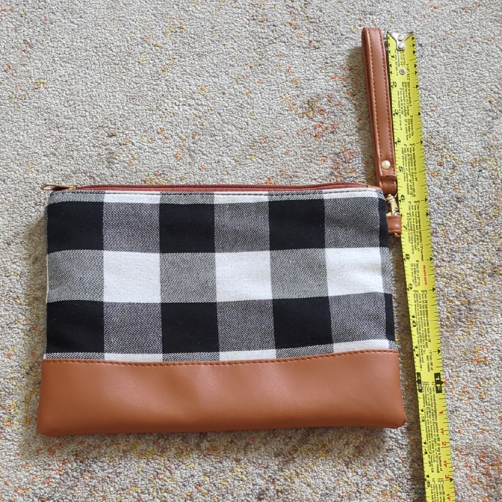 Black and White Checkered Clutch with Tan Accent
